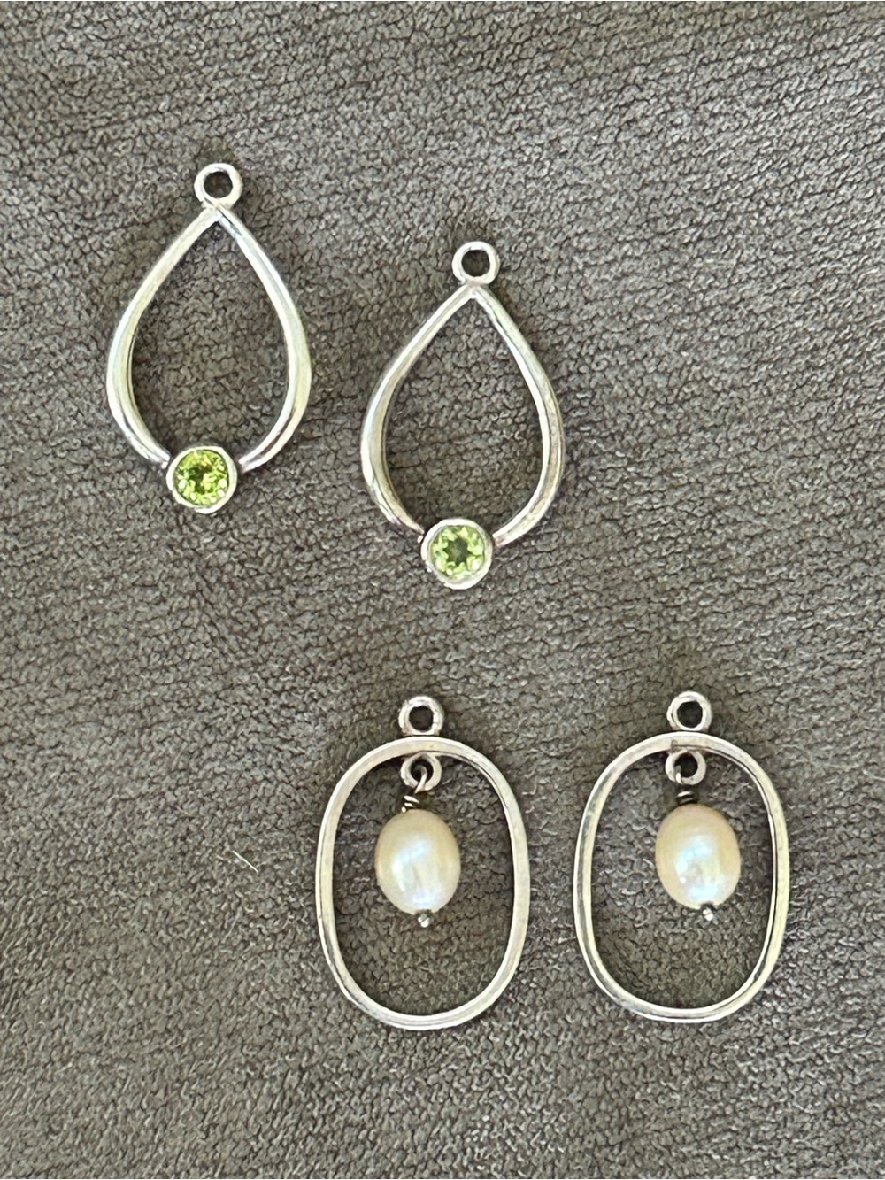 Retired Pandora Compose Earring Pendants  Peridot and Freshwater Pearl (2 Pairs)